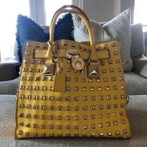 Yellow studded Michael Kors Hamilton bag